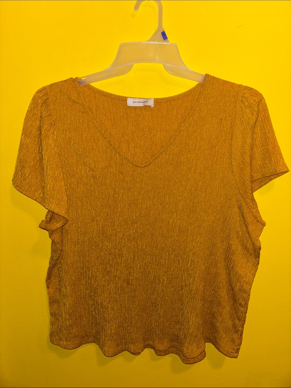 Promod Mustard Short Sleeve Flutter Top
